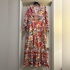 Farm Rio Spring Bananas Tie Cuff Maxi Dress